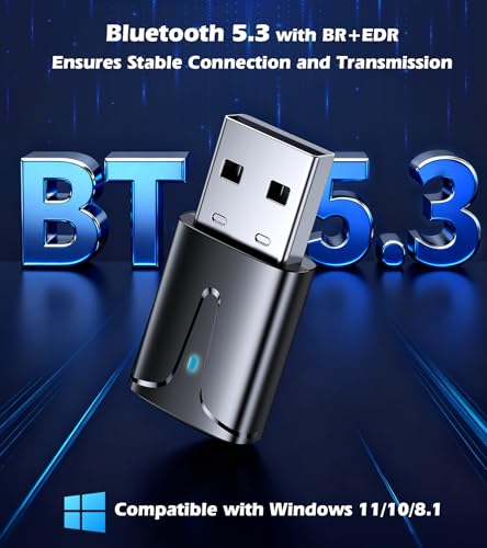 KAIY USB Bluetooth 5.3 Adapter for PC Long Range Bluetooth Dongle | Bluetooth Transmitter for Desktop Laptop, Plug & Play for Headphones/Mouse/Keyboard/Speaker, Windows 11/10/8.1
