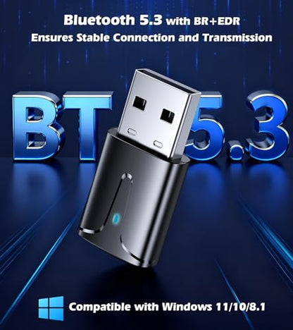KAIY USB Bluetooth 5.3 Adapter for PC Long Range Bluetooth Dongle | Bluetooth Transmitter for Desktop Laptop, Plug & Play for Headphones/Mouse/Keyboard/Speaker, Windows 11/10/8.1