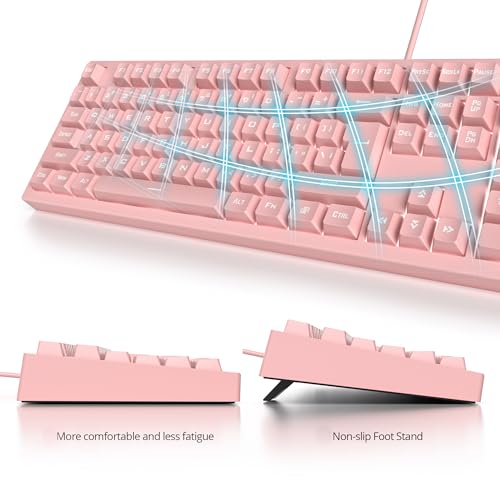 Pink Gaming Keyboard - 104 Keys Silent Creamy LED Backlit Double Shot Keycaps Wired Membrane Keyboard For PC Laptop