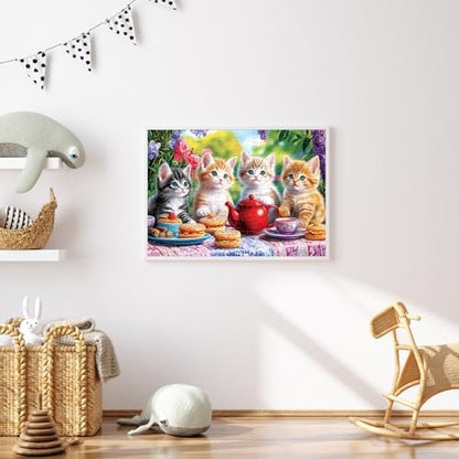 100 Piece Puzzles for Kids Ages 4-6, Kittens' Tea Time Jigsaw Puzzle, Educational Fun for Kids Ages 6-8 & 8-10, Large Piece Puzzles for Seniors & Adults, Creative Puzzle for Family Activities - style: Kittens' Tea Time