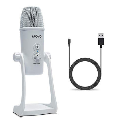 Movo UM700W White Desktop USB Microphone for Computer - Studio Mic with 4 Pickup Patterns - USB Gaming Microphone for PC, Mac, and Android - Best Mic for Podcast Recording and Streaming Setup