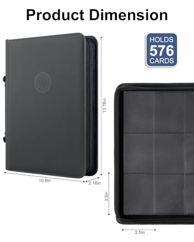 GEAoffice 9 Pocket Trading Card Binder, Holds 576 Cards, Premium PU Zip Card Binder with Handle, Side-Loading Pockets, Fits TCG, MTG, Sports Cards & Sleeved Cards (Black) - color: Black