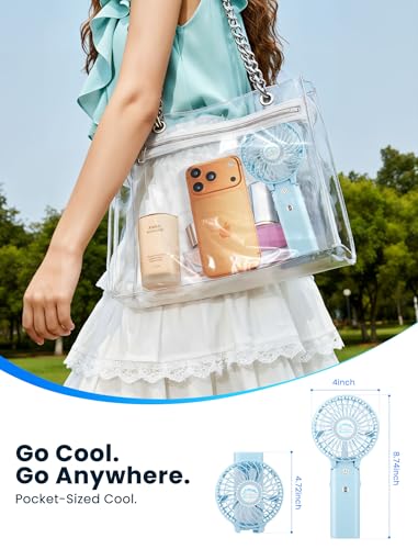 HandFan 5200mAh Handheld Fan Rechargeable, 20H Runtime Hand Fan, 3 Speeds Strong Airflow, Personal 180° Foldable Portable Fans for Travel/Summer/Concerts/Lash/Commute, Gifts for Women (Blue) - color: Clear‑Blade Blue