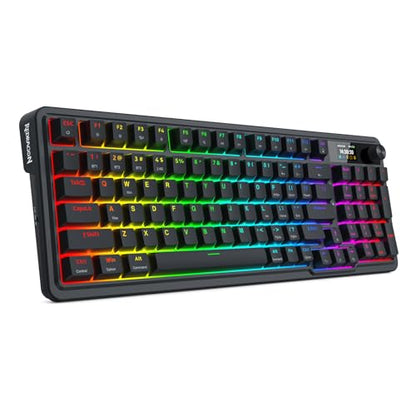 Redragon K719 Wireless Gasket Gaming Keyboard w/Hype Screen & Knob, 95 Keys Mechanical Keyboard, Easy-Control 1.14’’ TFT Info Display, 5-Layer Noise Dampening, Custom Linear Switch, Essential Black - color: Essential Black