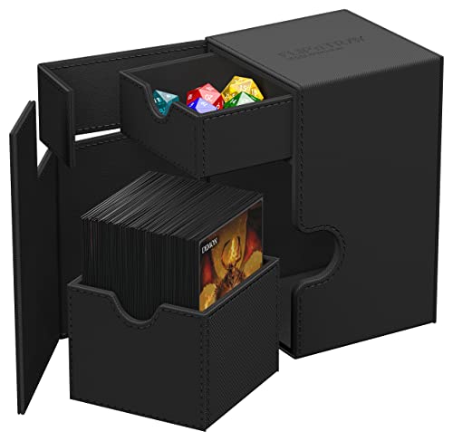 Ultimate Guard Flip'n'Tray 100+, Deck Case for 100 Double-Sleeved TCG Cards + Dice Tray, Black, Independent Magnetic Closure & Microfiber Inner Lining - color: Black, size: 100+