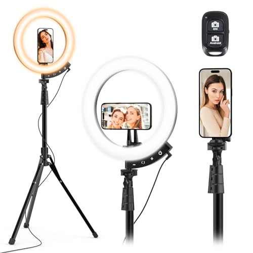 UBeesize 12'' LED Ring Light with 62'' Tripod Stand and Magnetic Phone Holder, Selfie Ring Light for Video Recording, Live Streaming, Compatible with iPhone & Android (Black) - color: Black Magnetic, size: 12-in
