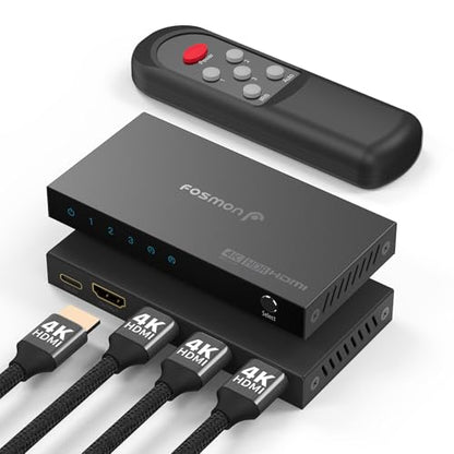 Fosmon 3-Port HDMI 4K Switch with Remote, Support 4K@60Hz HDCP 2.2 High Speed 18Gbps 3 in 1 Out Auto-Switching 3x1 HDMI 2.0 Switcher Splitter Hub Compatible with PS5, Xbox X, Apple TV - style: 4K HDMI Switch 3 In 1 Out