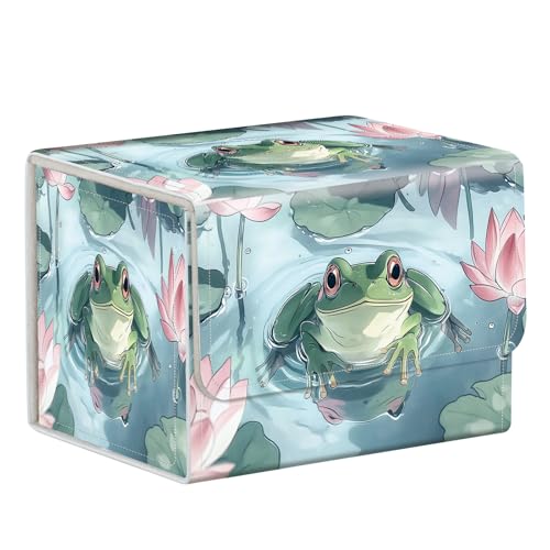 Commander Deck Box for Trading Cards - Fits 100+ Double Sleeved Cards, PU Leather MTG TCG Storage Case with Strong Magnetic Closure, Frog in Pond - color: Frog in Pond