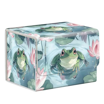 Commander Deck Box for Trading Cards - Fits 100+ Double Sleeved Cards, PU Leather MTG TCG Storage Case with Strong Magnetic Closure, Frog in Pond - color: Frog in Pond