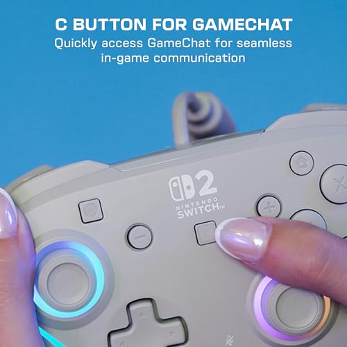 Turtle Beach Afterglow Wave Wired RGB Gaming Controller, Nintendo Switch 2 | Switch Lite, OLED, Hall-Effect Thumbsticks, 2 Mappable Back Buttons, Audio Controls, C-Button for GameChat, RGB Lights, Grey - color: Gray