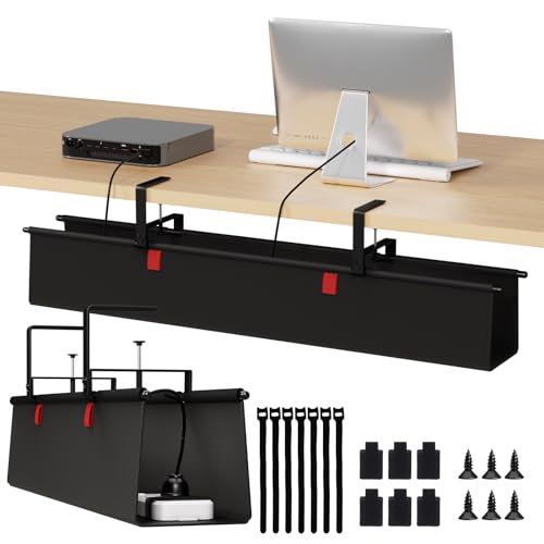 Under Desk Cable Management Tray - 36" Cord Organizer for Desk No Drill, Fabric Under Table Wire Organizer with 16X Cable Ties Hide for Office/Home, Cord Hider Fits Adapters & Sockets, Black - color: Black, size: 36'' L
