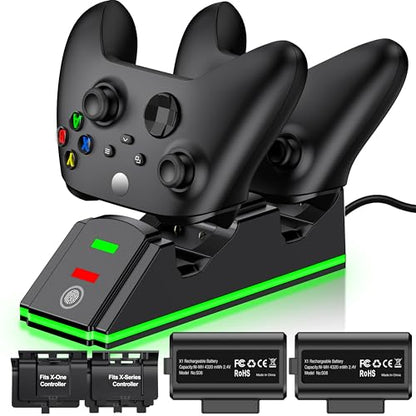 Controller Charger Station with 2 Packs 4320mWh Rechargeable Battery for Series X/S/One/Elite Controller, Dual Charging Dock with 4 Packs Covers