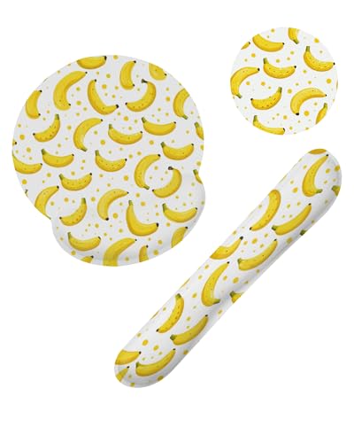 Cute Banana Mouse Pad with Wrist Rest Set, 3-in-1 Wrist Support Mousepad Set, Gaming Mat Pad with Anti-Skid Base,Ergonomic Memory Foam Mouse Pad Set for Women, Office, Typing, Gaming - color: Cute Banana