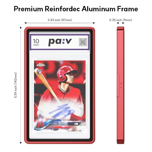 PAV PSA Snap Case –Premium Aluminium PSA Slab Protector with UV-Resistant Tempered Glass Display - Graded Guard Case for Standard 35PT PSA Slabs with Button Lock, Magnetic Stack Design - color: Red