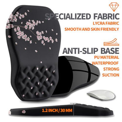Ergonomic Slope Mouse Pad Wrist Support, Wrist Rest Mousepad for Carpal Tunnel Pain Relief with Massage Bulge and Slow Rebound Memory Foam (12x8 inch, Pink Blossom) - color: Am032-pink Blossom
