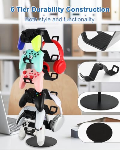 Gamer Gift,6-Tier Controller Headphone Stand Desktop,Ideal Gift for Game Lover - Universal Organizer for Controllers and Gaming Headsets,Unique Present