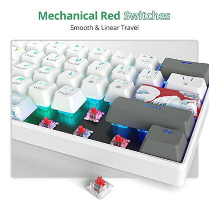 Owpkeenthy RGB Mechanical Keyboard 60 Percent Red Switches, Ultra-Compact Mini Wired Gaming Keybaord with Backlit PBT Dye-Sub Keycaps for Win/Mac/PC (White/Red Switch) - color: White/ Red Switch
