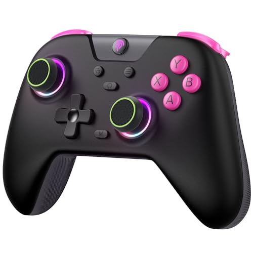 EasySMX X05 Pro Wireless PC Controller with Dual-Stage Vibration Triggers, 2 Programmable Buttons, Hall Joysticks, 1200mAh Battery, 1000Hz Polling Rate Gaming Controller for PC/Switch/Android/iOS with Silent Buttons (Black Rose Red) - color: Black Rose Re