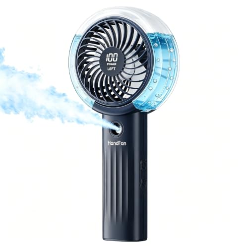HandFan Upgraded Misting Fan with LED Display – Extreme Cooling Portable Handheld Fan with Water Mist Spray, 50% Stronger Airflow & Quieter, USB Rechargeable for Travel/Park/Disney/Beach/Concert/Game - color: Classic Black