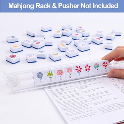 160 Deep Blue Engraved American Mahjong Game Set with Carrying Bag and Accessories, 1.2’’ Mahjong Tile Set - color: 1-deep Blue
