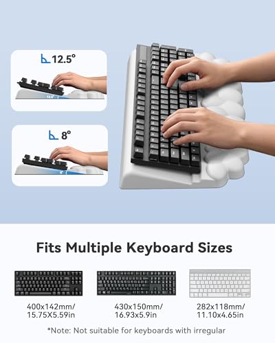 Wrist Rest for Keyboard and Mouse for Desktop, Keyboard Riser and Mouse Pad | PU Leather, Cloud Shaped, Ergonomic Angle Adjustable Arm Rest, Soft Wrist Support, Waterproof - color: White