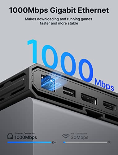 JSAUX 11 in 1 USB C Docking Station for Handheld Gaming, 8K HDMI and DisplayPort, 100W PD Pass Through, Gigabit Ethernet, USB C Data, 3 USB A, SD TF, 3.5mm Audio, Steam Deck, ROG Ally, MacBook-HB1101