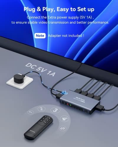 HDMI Switch 5 in 1 Out 4K@60Hz, GANA HDMI Splitter Switcher with Remote, Aluminum HDMI 2.0 Switch Box Hub for 3D, HDCP2.2, HDR, Compatible with Xbox, PS5/4/3,Fire Stick,Roku,Blu-Ray Player, Black - color: Black