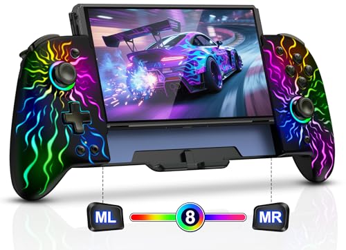 Spican Switch Controllers, Hall Effect Wireless Switch Controler for Handheld Mode, One-Piece Switch Remote with RGB/Battery/Turbo/Programmabl for Nintendo Switch Games - color: Black-Spark Vortex, size: 6.2"/7"