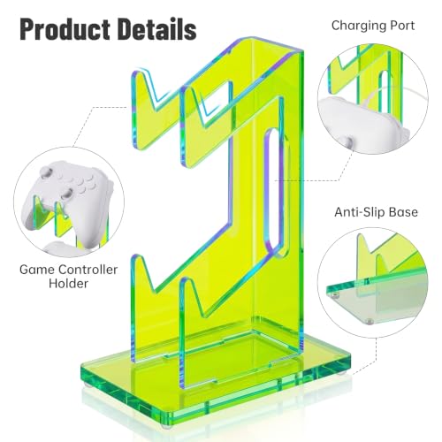 Aurora Green 2 Pack 2-Tier Controller Holder Display Stand for PS5, Xbox | Controller holder & display stand for gaming desk or battlestation; set of 2 holds 4 pads, charge in place, aurora acrylic