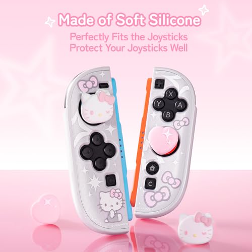 Kuitmor Thumb Grip Caps Compatible with Nintendo Switch 2, Silicone Joystick Grip Caps for Switch 2025, 4pcs, Cute Cat Style, White & Pink - color: Hello Kitty(White & Pink)