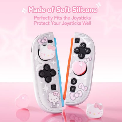 Kuitmor Thumb Grip Caps Compatible with Nintendo Switch 2, Silicone Joystick Grip Caps for Switch 2025, 4pcs, Cute Cat Style, White & Pink - color: Hello Kitty(White & Pink)