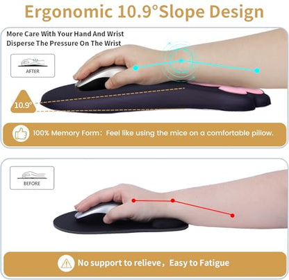 L-SPOUTTO Ergonomic Mouse Pad with Wrist Rest,Black Mouse Pad Wrist Support | Cute Cat Paw Comfortable Massage Design,Computer Pain Relief Mousepad with Non-Slip PU Base for Desk Laptop Gaming - color: Black