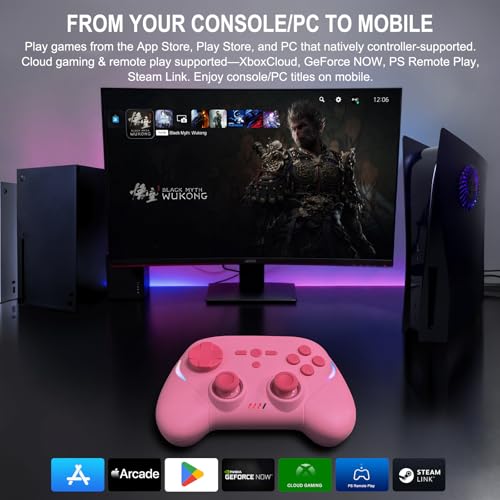 Joso Mobile Gaming Controller, Wireless Game Controller for iPad/Tablet/iPhone/Android/Switch/Switch 2/Lite/OLED/PC, Handheld Gamepad with Hall Effect Joysticks/Triggers/6-Axis Gyro - Pink - color: Pink