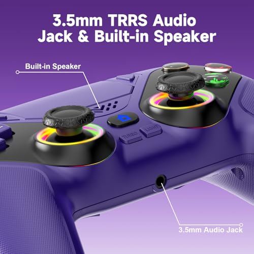 Gamrombo LED Wireless Controller for PS5, Compatible with PS5 Pro/Slim/PC, n, 3.5mm Audio Jack, 6-Axis Motion Control Gamepad with Speaker, Dual Vibration, Macro/Turbo Functio (Purple) - color: Purple