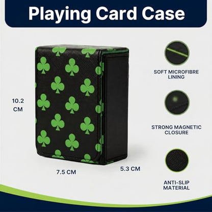 Double Decker Leather Poker Card Case - Holds Two Sets of Poker Size Cards - Premium Dual-Deck Holder with Stylish Design and Secure Closure (Green-Clubs) - color: Green-Clubs