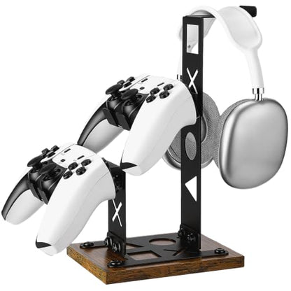 Gaming Headset Stand Game Headphone Organizer Controller Holder for Gamepad | Gaming Headphones Stand Gamepad Organizer Game Earphone Hanger Controller Hook for Desktop,Gaming Desk Accessories Black