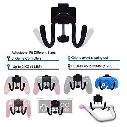 YYST Desk Mount Game Controller Holder Clamp On Hanger Holder Storage Rack for PS3/PS4/PS5/Xbox 360/Xbox One/S/X/Elite/Series S/Series X Controller, Pro Controller,etc-No Game Controller-Black