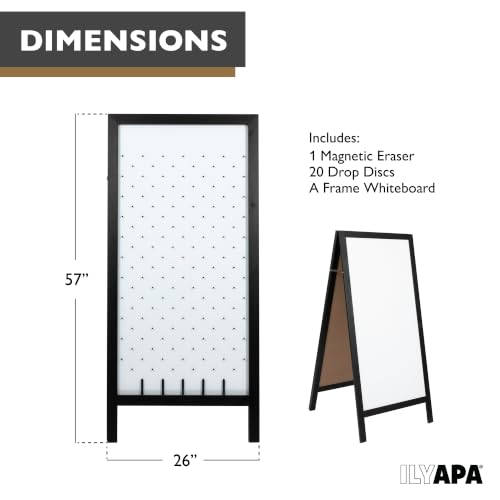 Ilyapa Prize Drop Board, 28x57 in - Penny Drop Game, Whiteboard Sign | Wooden A-Frame Whiteboard Sign, Includes 20 Coin Drop Discs & Eraser - For Trade Shows & Events - color: White, size: 28x57