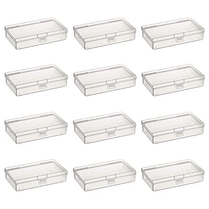 12 Pack Rectangular Clear Plastic Storage Containers | 5.7 x 2.95 x 1.18 inch, Hinged Lid, For Beads and Small Craft Items - size: 5.7 x 2.95 x 1.18 inch