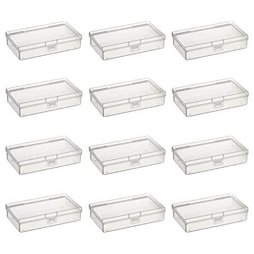 12 Pack Rectangular Clear Plastic Storage Containers | 5.7 x 2.95 x 1.18 inch, Hinged Lid, For Beads and Small Craft Items - size: 5.7 x 2.95 x 1.18 inch