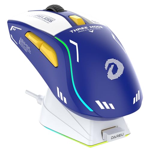DAREU A950 Wireless Gaming Mouse with RGB Charging Dock,88g Lightweight Programmable Tri-Mode Wireless Mouse Gaming, Up to 12K DPI,1000Hz,120Hrs Playtime with RGB Backlit, Great for PC, Mac - color: Blue