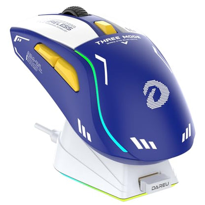DAREU A950 Wireless Gaming Mouse with RGB Charging Dock,88g Lightweight Programmable Tri-Mode Wireless Mouse Gaming, Up to 12K DPI,1000Hz,120Hrs Playtime with RGB Backlit, Great for PC, Mac - color: Blue