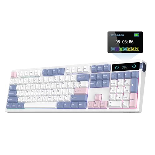 EPOMAKER TH108 PRO Full Size Mechanical Keyboard with Screen & Knob, Wireless Gaming Keyboard with 10000mAh, Creamy Gasket, Hot Swap, Custom Driver, RGB Backlight (White, Creamy Jade) - color: White, size: Creamy Jade