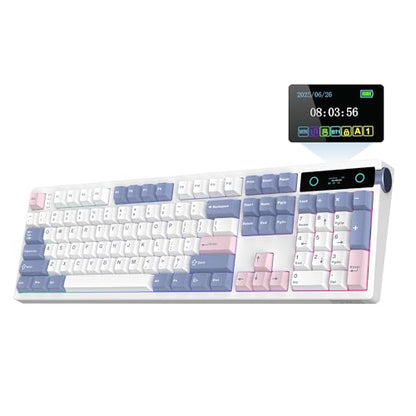 EPOMAKER TH108 PRO Full Size Mechanical Keyboard with Screen & Knob, Wireless Gaming Keyboard with 10000mAh, Creamy Gasket, Hot Swap, Custom Driver, RGB Backlight (White, Creamy Jade) - color: White, size: Creamy Jade