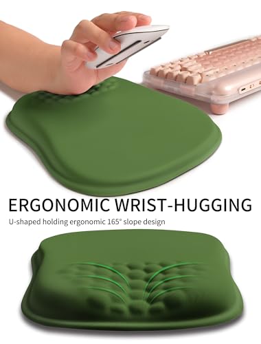Hokafenle Ergonomic Wrist-Hugging Mouse Pad Wrist Support, U-Shaped Holding Wrist Rest Mousepad for Carpal Tunnel Pain Relief with Cushioned Memory Foam Slope Massage Bulge (10.2x8.3 in,Dill Green) - color: Dill Green