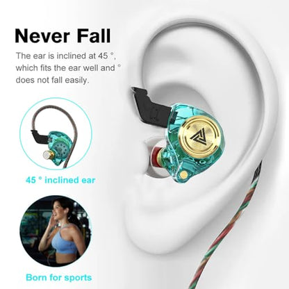 Wired Gaming Earbuds 2 Pack, Ak3file in Ear Monitors, Deep Bass Sound Wired Earbuds, HiFi in Ear Headphones with 1DD 10mm Dynamic Driver, IEM for Music Gaming Video Calling (Black+Green) - color: Black+Green
