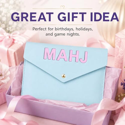 Leather Mahjong Card Clutch Pouch, 8 x 6 Inches Protective Case for American Mahjong Strategy Cards, Secure Magnetic Closure Accessories Holder, Elegant Game Night Gift (Sky Blue) - color: Sky Blue