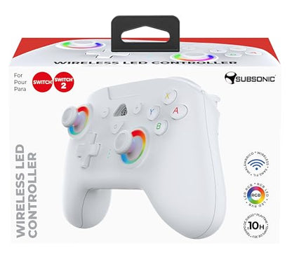 SUBSONIC Switch and Switch 2 Wireless Controller - LED Pro controller White | Pro Controller Gamepad for Nintendo Switch 2 and Nintendo Switch, Ergonomic, Programmable LED, Vibration Function, Gyroscope - color: White