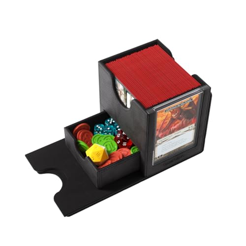 Gamegenic Sidekick Pro 100+ XL Convertible - Premium Deck Box with Secure Card Storage, UV Protected Slide Card Case, Display Top Card, Extra Token Drawer, Magnetic Closure, Black Color, Made - color: Black