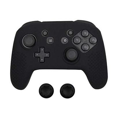 3 in 1 Soft Silicone Protective Skin Case Cover for NS Switch pro Controller Rubber Protective Skin with 2 Thumb Caps (Black) - color: Black